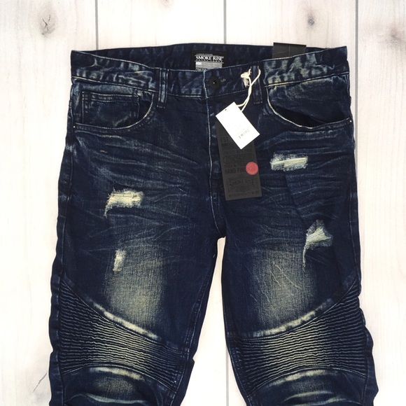 Smoke Rise Distressed Wash Slim Fit Biker Jeans - Picture 8 of 8